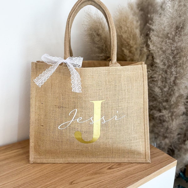 Personalisierte Jutetasche mit Initial und Name | Geschenk Frau | Schwester | Freundin | Mama | Oma | Einkaufstasche | Geburtstag | Vilive