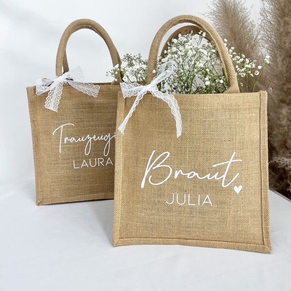 JGA Jute Tasche personalisiert | Braut | Trauzeugin | Brautjungfer | Geschenktasche Hochzeit Verlobung | Beutel | Party | Kollegin | Feier