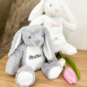 Kuscheltier Hase Personalisiert Ostern Geschenke Kinder Geburt Baby Geschenk Mama Ostergeschenk Plüschtier Kuscheltier Weiß Bild 1