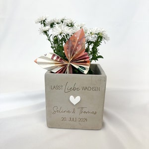 Vaso di fiori regalo di nozze personalizzato - Let Love Grow | pianta regalo soldi | Ceramica effetto cemento | idea regalo per gli sposi
