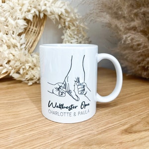 Personalisiertes Geschenk Opa | Geburtstagsgeschenk Opa | Tasse Line Art Händer | Geburtstag | Opa & Enkel | mit Name | Keramiktasse