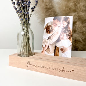 Large card stand Grandmas make the world more beautiful | Birthday Christmas for photos | Individual gift idea with engraving | Flower candle
