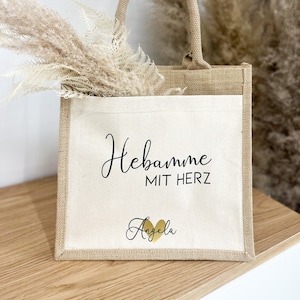 Gift midwife with heart | Personalized with name | Jute bag | Gift bag | Thank you | Gift idea | Pregnancy | birth
