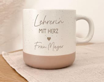 Personalized mug for teachers with a heart | Classroom, school, colleagues, thank you, farewell gift | Stoneware look | Coffee, tea | Christmas