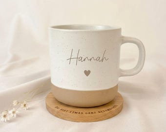 Personalized Mug with Name and Heart | Gift for Girlfriend, Wife, or Man | Birthday | Christmas, Easter | Coffee, Tea | Engraved Stoneware Ceramic