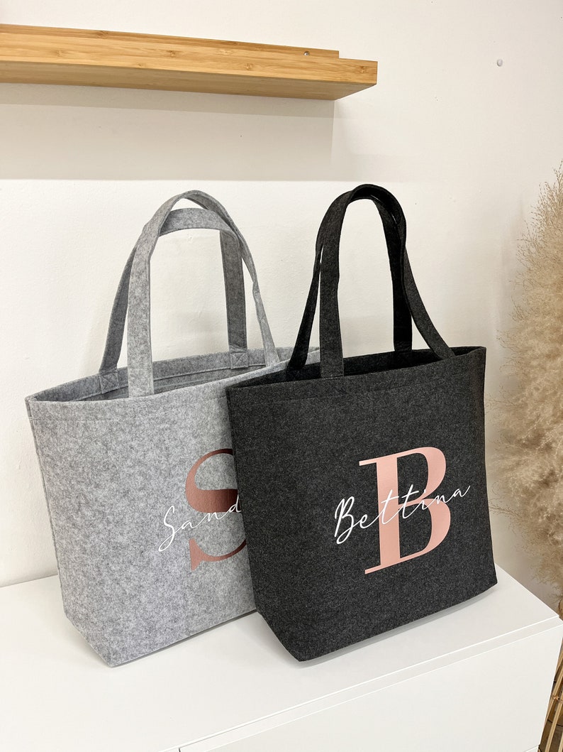 Personalized felt bag with initial and name Gift woman sister girlfriend Mom Grandma Shopping bag birthday Vilive image 3