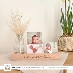 Regalo di nascita personalizzato | Stand fotografico Little Miracle | Ragazza Ragazzo | Porta carte in legno | Decorazione della cameretta del bambino | Battesimo del figlioccio