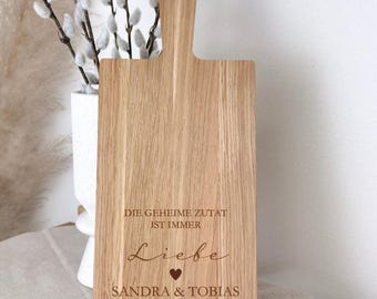 Gepersonaliseerd eikenhouten huwelijksgeschenk | Geldgeschenk voor het bruidspaar | Gravure met namen & Het geheime ingrediënt is altijd liefde