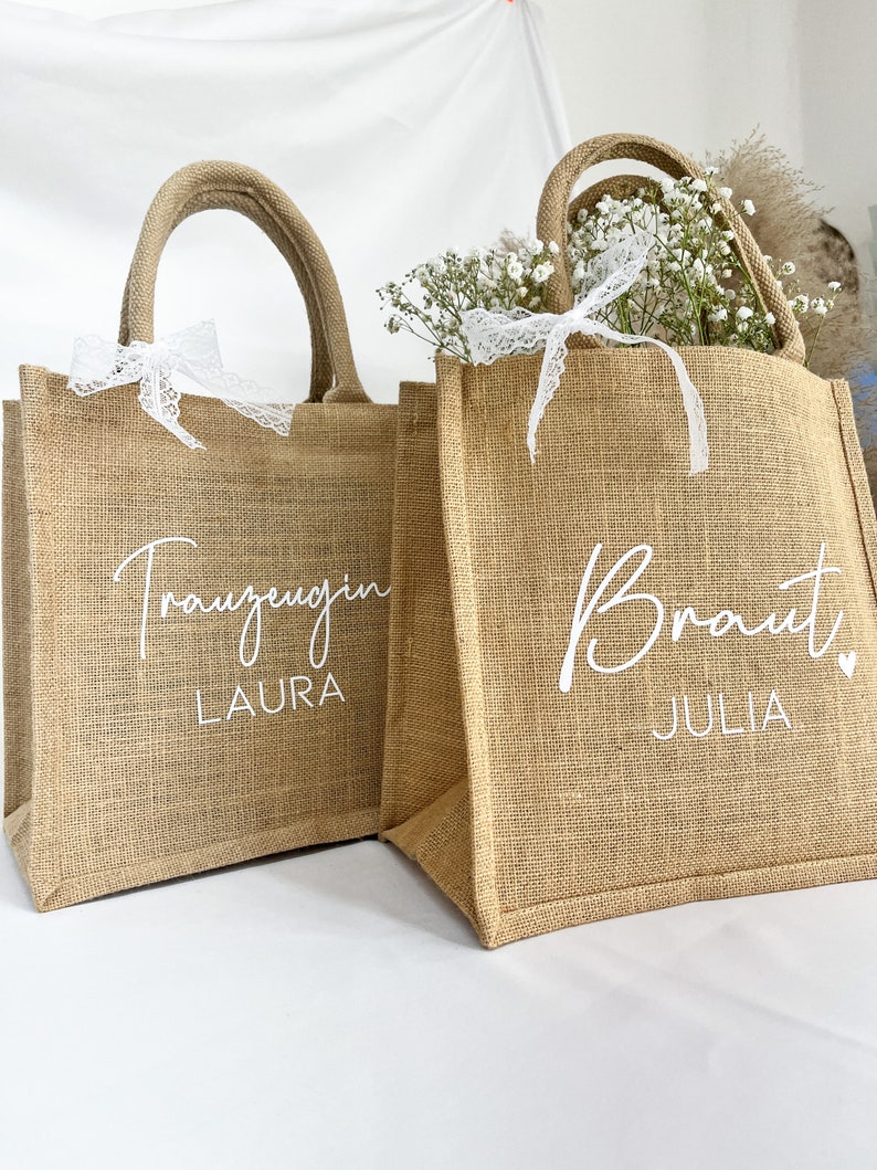 JGA jute bag personalized Bride Maid of honor Bridesmaid Gift bag wedding engagement Pouch Party Colleague Celebration image 2