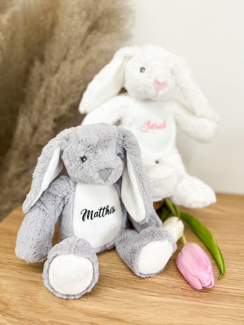 Kuscheltier Hase Personalisiert Ostern Geschenke Kinder Geburt Baby Geschenk Mama Ostergeschenk Plüschtier Kuscheltier Weiß Bild 1