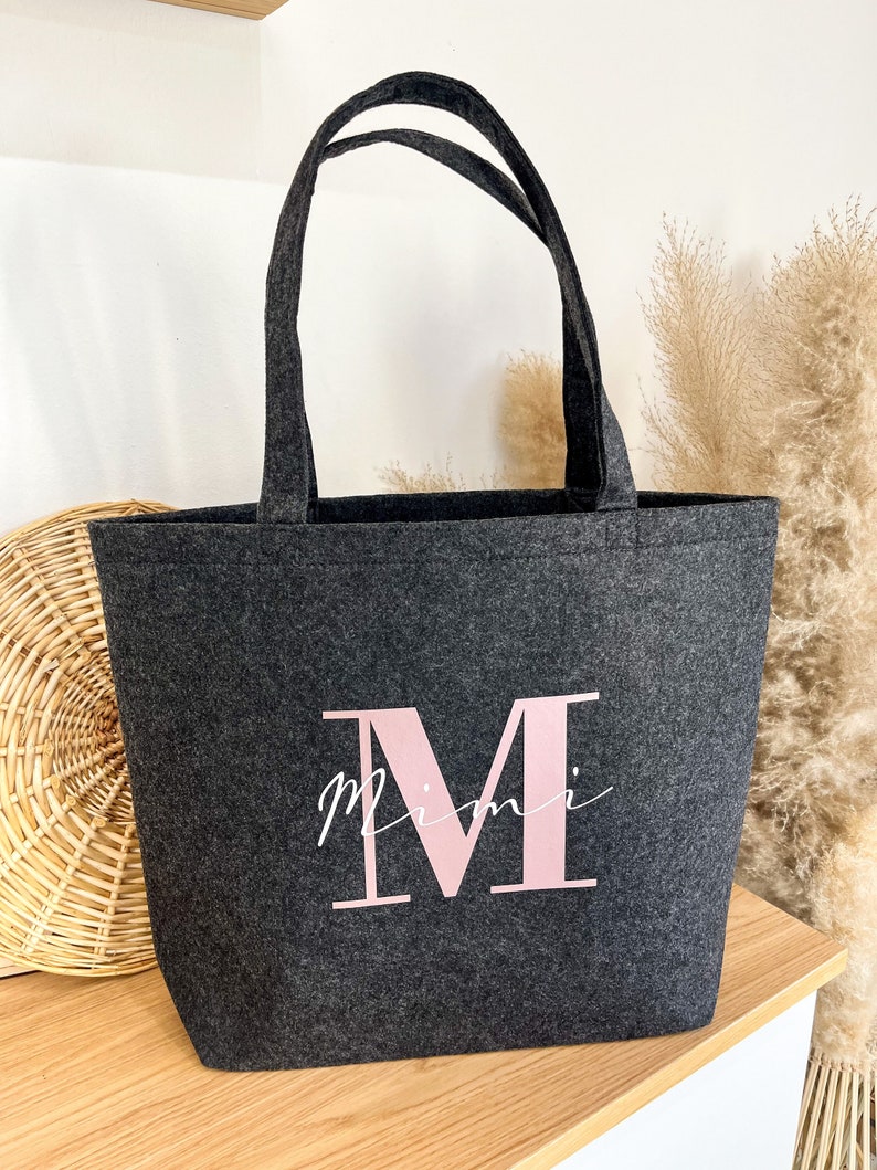 Personalized felt bag with initial and name Gift woman sister girlfriend Mom Grandma Shopping bag birthday Vilive image 4