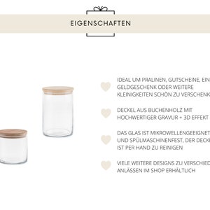 Personalisiertes Vorratsglas Geldgeschenk Kommunion Taufe Konfirmation Keksdose Kinder Buchenholz Kleinigkeit Bild 9