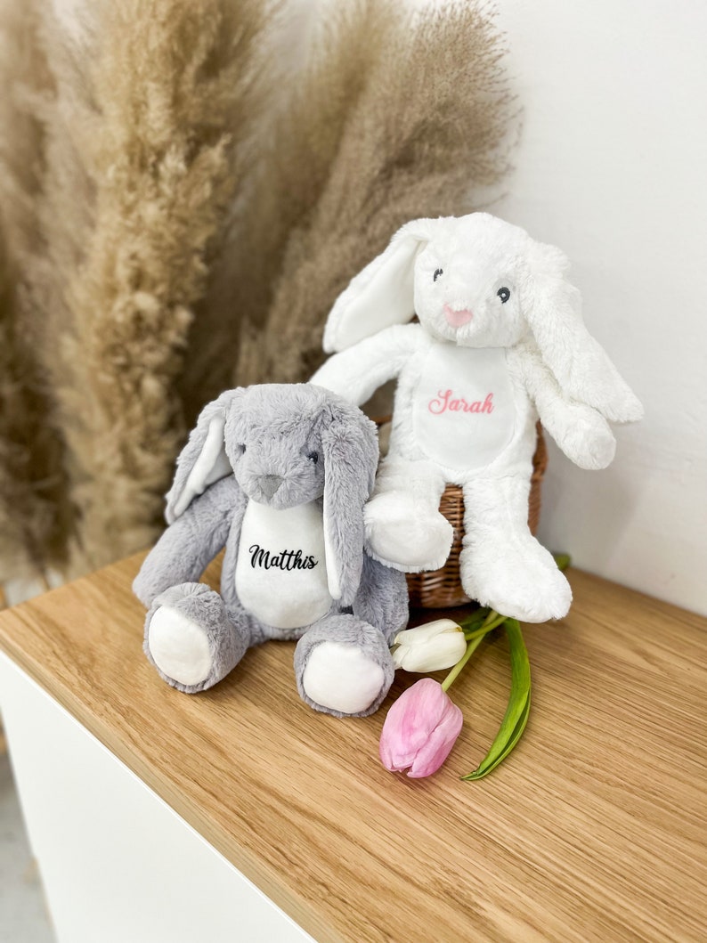 Kuscheltier Hase Personalisiert Ostern Geschenke Kinder Geburt Baby Geschenk Mama Ostergeschenk Plüschtier Kuscheltier Weiß Bild 2