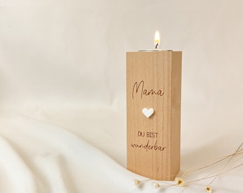 Gift Mom Candle Holder You are wonderful | Mother's Day gift idea | Tealight holder | Candle holder with engraving | Decoration wood Scandi Boho