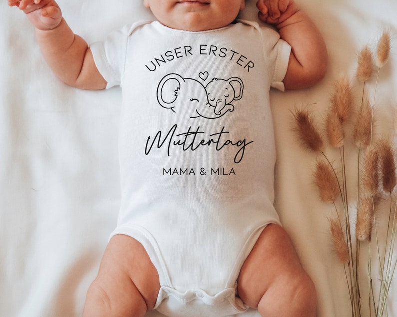 Erster Muttertag Elefant Baby Body und T-shirt Set Personalisiertes Geschenk Mama Mutter Tochter Sohn Muttertagsgeschenk Baby Outfit Bild 2