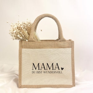 Muttertag Geschenkidee Jute Tasche Mama wundervoll Geschenkverpackung Shopper Beste Mama Oma individuelles Geschenk Geburtstag Idee Bild 1