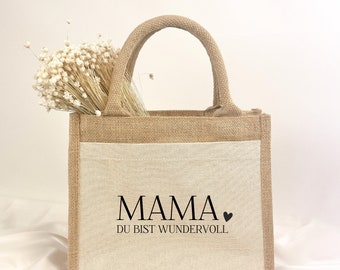 Muttertag Geschenkidee Jute Tasche Mama wundervoll | Geschenkverpackung Shopper | Beste Mama Oma | individuelles Geschenk Geburtstag | Idee