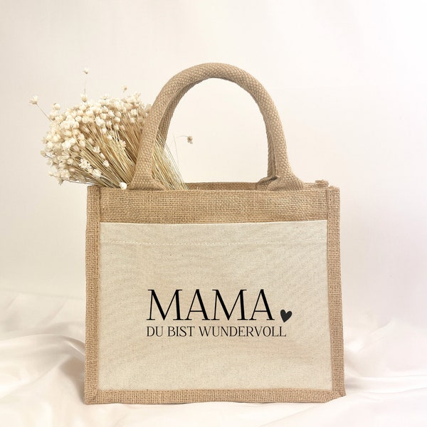 Muttertag Geschenkidee Jute Tasche Mama wundervoll | Geschenkverpackung Shopper | Beste Mama Oma | individuelles Geschenk Geburtstag | Idee