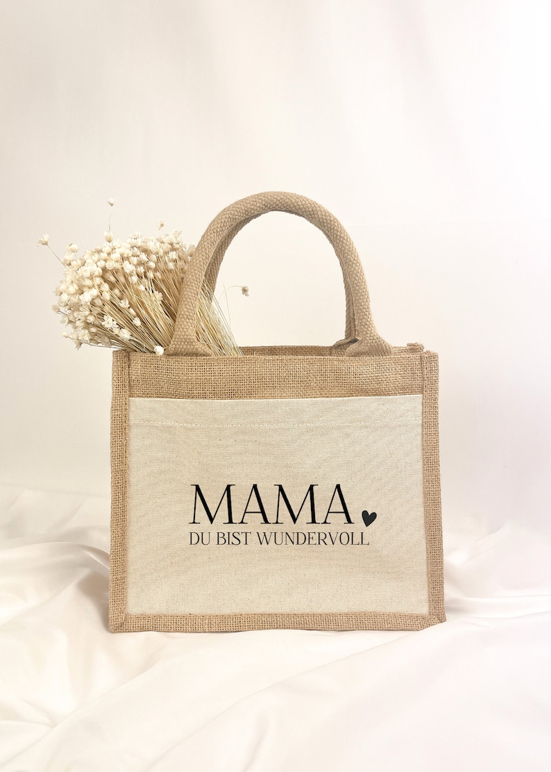 Muttertag Geschenkidee Jute Tasche Mama wundervoll Geschenkverpackung Shopper Beste Mama Oma individuelles Geschenk Geburtstag Idee Bild 1