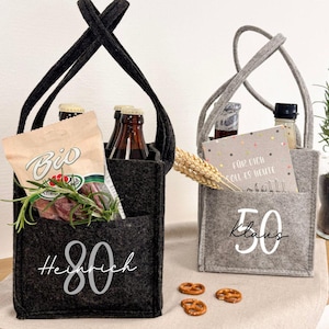 Gepersonaliseerd cadeau voor mannen |  Verjaardagscadeau voor mannen | Flessendrager leeftijd + naam | Bier heren handtas | Idee voor jubileumcadeau