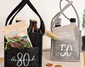 Regalo personalizzato per uomo | Regalo di compleanno per uomo | Portabottiglie età + nome | Borsa per birra | Idea regalo per anniversario