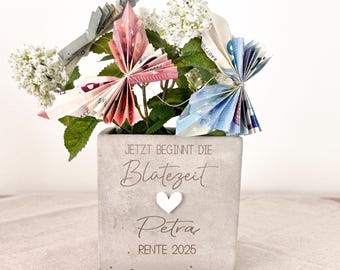 Rente personalisiertes Abschiedsgeschenk | Blumentopf Gravur Blütezeit |  Kollegin Ruhestand | Mitarbeiter Team Arbeit Danke | Frau Mann