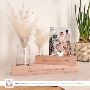 Ideia de presente suporte para cartão de aniversário família | Mãe Pai Vovô Vovó | Dizendo gravura em madeira | Fotos Cartão Dinheiro |  Vaso de flores de madeira | Imagens decorativas
