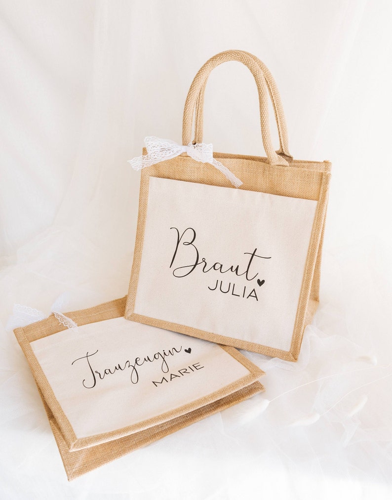 Personalisierte Jute Tasche Braut JGA Hochzeit Bild 2