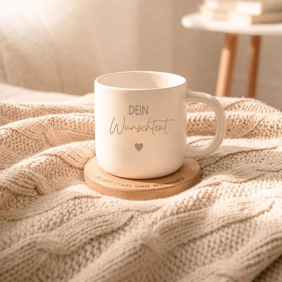 Personalisierte Tasse Wunschtext | Geschenk Freundin Familie | Geburtstag Weihnachten | Modern Überraschung | Steinoptik Keramik | Name WEIß