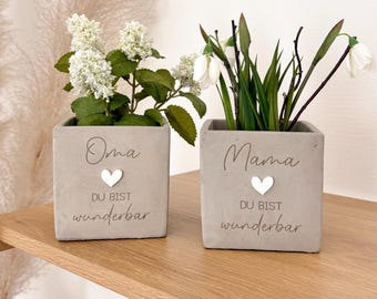 Mother's Day Gift Flower Pot Mom Grandma Great-Grandma You Are Wonderful | Concrete Look Ceramic | Gift Idea Birthday Small Thank You Personalized