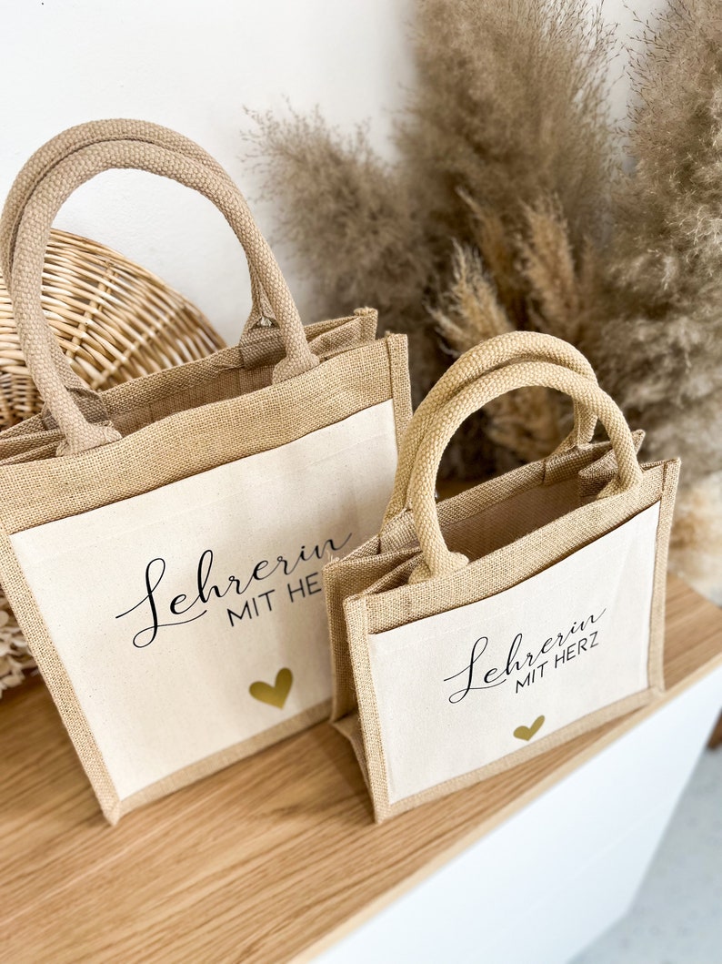 Gift teacher with heart Personalized with name Jute bag Gift bag Thank you Gift idea primary school Farewell image 2