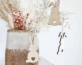 Osteranhänger Set Hase | Osterdeko Holz | Osterhase Anhänger | Frühlingsdeko | Blumendeko | Ostern Geschenk | Natürliche Deko | Häschen