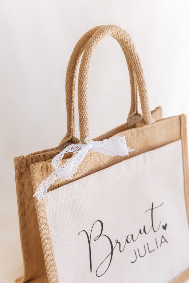 Personalisierte Jute Tasche Braut JGA Hochzeit Bild 4