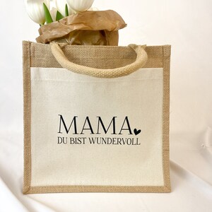 Muttertag Geschenkidee Jute Tasche Mama wundervoll Geschenkverpackung Shopper Beste Mama Oma individuelles Geschenk Geburtstag Idee Bild 3