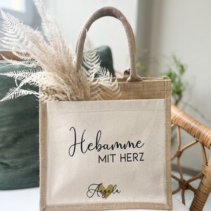 Geschenk Hebamme mit Herz Personalisiert mit Namen Jute Tasche Geschenktasche Dankeschön Geschenkidee Schwangerschaft Geburt Bild 5