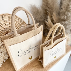 Personalisiertes Geschenk Erzieherin mit Herz Jute Tasche Geschenktasche Dankeschön Geschenkidee Kindergarten Abschied Danke Bild 5