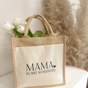 Muttertag Geschenkidee Jute Tasche Mama wundervoll Geschenkverpackung Shopper Beste Mama Oma individuelles Geschenk Geburtstag Idee Bild 4