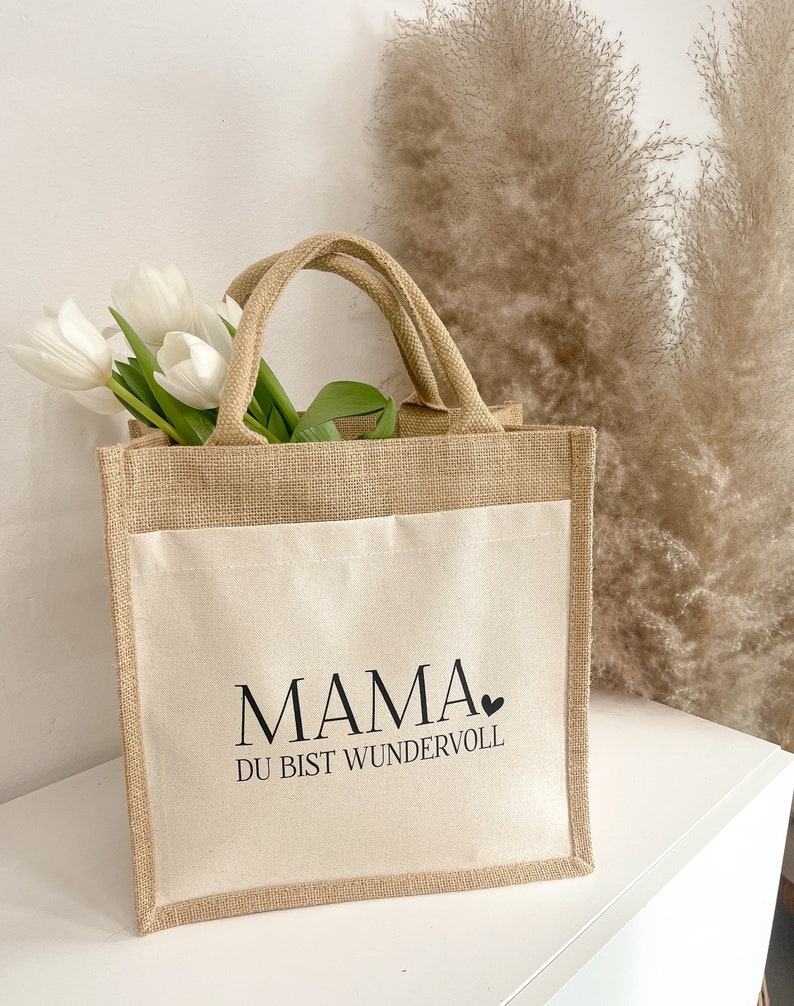 Muttertag Geschenkidee Jute Tasche Mama wundervoll Geschenkverpackung Shopper Beste Mama Oma individuelles Geschenk Geburtstag Idee Bild 4