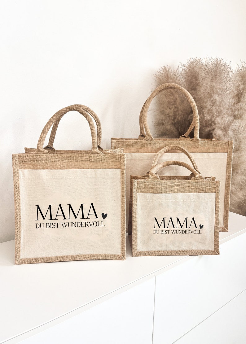 Muttertag Geschenkidee Jute Tasche Mama wundervoll Geschenkverpackung Shopper Beste Mama Oma individuelles Geschenk Geburtstag Idee Bild 5