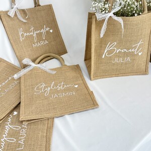 JGA Jute Tasche personalisiert Braut Trauzeugin Brautjungfer Geschenktasche Hochzeit Verlobung Beutel Party Kollegin Feier Bild 6