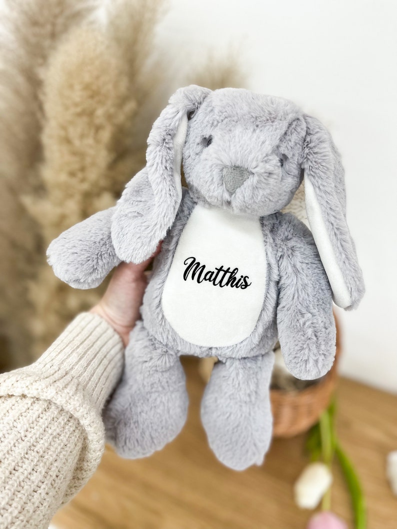 Kuscheltier Hase Personalisiert Ostern Geschenke Kinder Geburt Baby Geschenk Mama Ostergeschenk Plüschtier Kuscheltier Weiß Bild 3