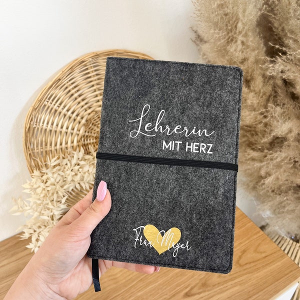 Personalisiertes Geschenk Lehrerin Abschied | Notizbuch A5 Filz mit Name | Organizer | Dankeschön | Kleines Geschenk | Geschenkidee | Schule