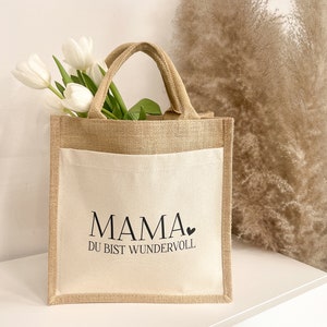 Muttertag Geschenkidee Jute Tasche Mama wundervoll Geschenkverpackung Shopper Beste Mama Oma individuelles Geschenk Geburtstag Idee Bild 2