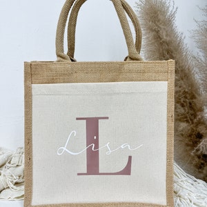 Personalisierte Jutetasche mit Initial und Name Strandtasche Einkaufstasche Geschenk Mama Freundin Oma Frau Markttasche Bild 4