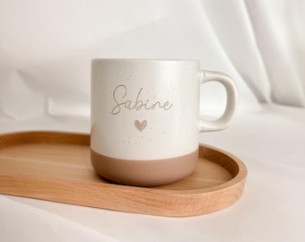 Personalized Mug with Name and Heart | Gift for Girlfriend, Wife, or Man | Birthday | Christmas, Easter | Coffee, Tea | Engraved Stoneware Ceramic