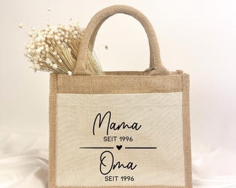 Muttertag Geschenkidee personalisiert | Jutetasche Kleine Aufmerksamkeit Enkelkinder Ostern Geburtstag Datum Omama Uroma |Mama Oma seit Jahr