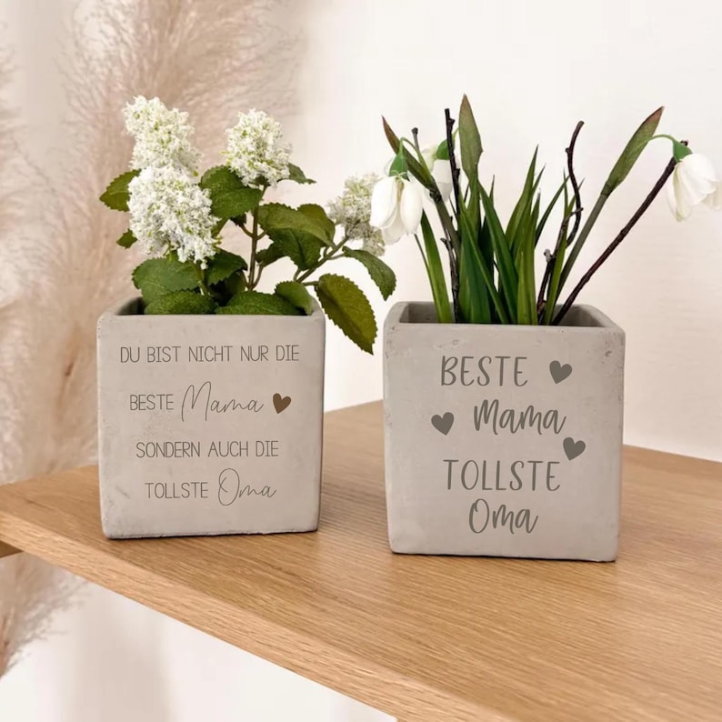 Muttertag Personalisiertes Geschenk Beste Mama Oma | Blumentopf nachhaltig Geldgeschenk Pflanze | Betonoptik Keramik | Ostern Geburtstag Bild 1