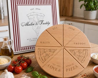Personalized pizza board + cardboard wedding gift set | Bride and groom, Valentine's Day, anniversary, civil ceremony, wood | All you need is LOVE & PIZZA
