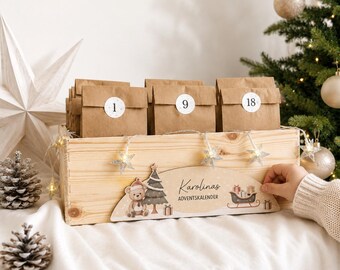Personalized Advent Calendar Box for Children | Wooden Box for Self-Filling | Reusable Christmas Storage Box