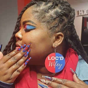 Locd wifey earrings, locs earrings, wife earrings, wood earrings